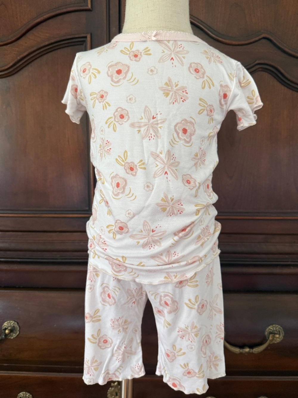 Chick Pea Girls Floral Pajama Set 4T Pink White Short Sleeve PJs